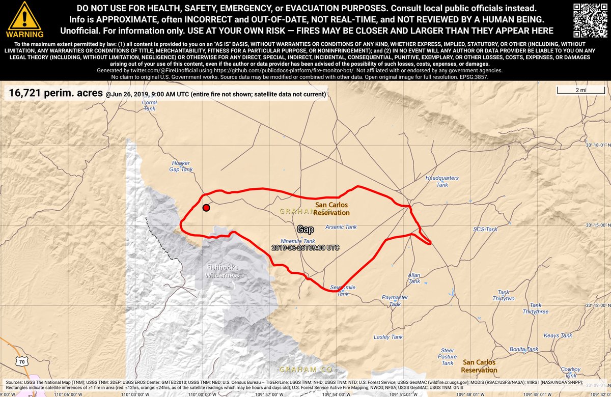 SWFireBot's tweet image. #GapFire 🔥 unofficial update.
~10mi NE of Bylas, AZ. ⚠️ DO NOT USE FOR SAFETY PURPOSES - See officials instead. May be incorrect; disclaimers in images.