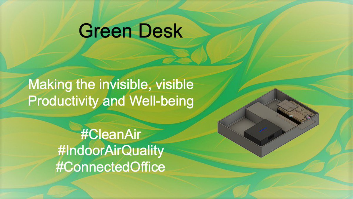 thingQbatorMCR's tweet photo. Sharing an #IoT prototype and pitching to improve well-being, health and productivity in the modern workplace.
GreenDesk: Making the invisible visible.

#cleanair #IndoorAirQuality #ciscothingqbator #connectedoffice https://t.co/KTEynbKfF1