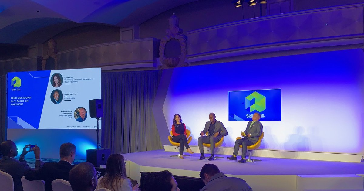OracleHosp's tweet photo. Laura Calin, VP of Strategy at @OracleHosp, takes the stage at the #SkiftTechForum: Reimagine the #hotel guest experience 🏨 @sean_oneill @skift https://t.co/Gx5qMokHrR