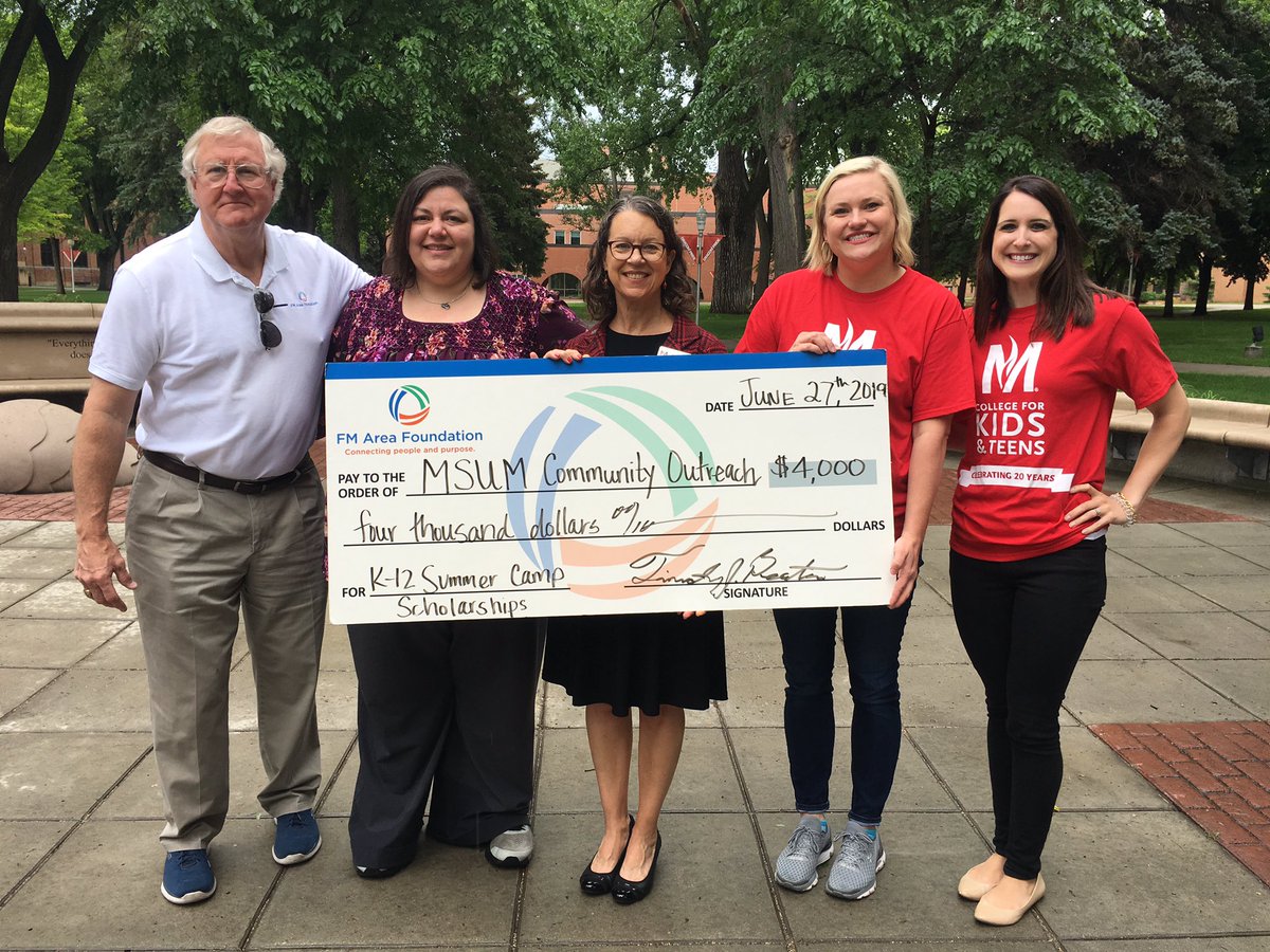 Thank you, <a href="/FMAreaFnd/">FM Area Foundation</a>, for your generous support of scholarships for students in <a href="/MSUMoorhead/">Minnesota State Moorhead</a>’s summer youth programs! #LifeTransformed