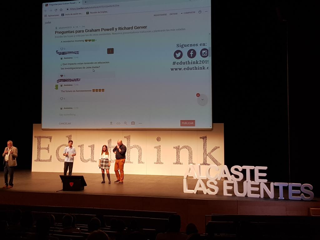 SusanaGarciaM3's tweet photo. #eduthink2019 #RichardGerver #GrahamPowell enhorabuena maestros porque inspirais y no perdeis la ilusion!😊👍gracias!!! https://t.co/Bl5XL6OlFA