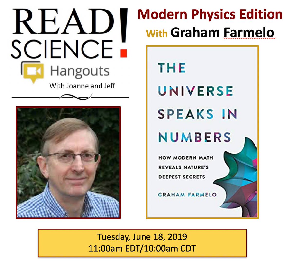 scienticity's tweet photo. Archiving "Read Science!", S12:E05, with @grahamfarmelo , author of "The Universe Speaks in Numbers". Videocast: https://t.co/jLetYIBlqq ; podcast: https://t.co/AvilROyXwY https://t.co/K2VNBBPp2f