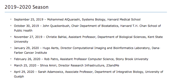 The 2019-2020 season of TorBUG (#Toronto #Bioinformatics User Group) is out!  Block these dates, and tell your friends! bit.ly/31WNvul CC/ <a href="/VanBUG_/">VanBUG</a> <a href="/monbug_/">MonBUG (MTL Bioinformatics Users Group)</a> and thank U 2 r sponsors  <a href="/Bioinfodotca/">Bioinformatics.ca</a> <a href="/OICR_news/">Ontario Institute for Cancer Research (OICR)</a>  <a href="/ontariogenomics/">Ontario Genomics</a> <a href="/illumina/">Illumina</a>