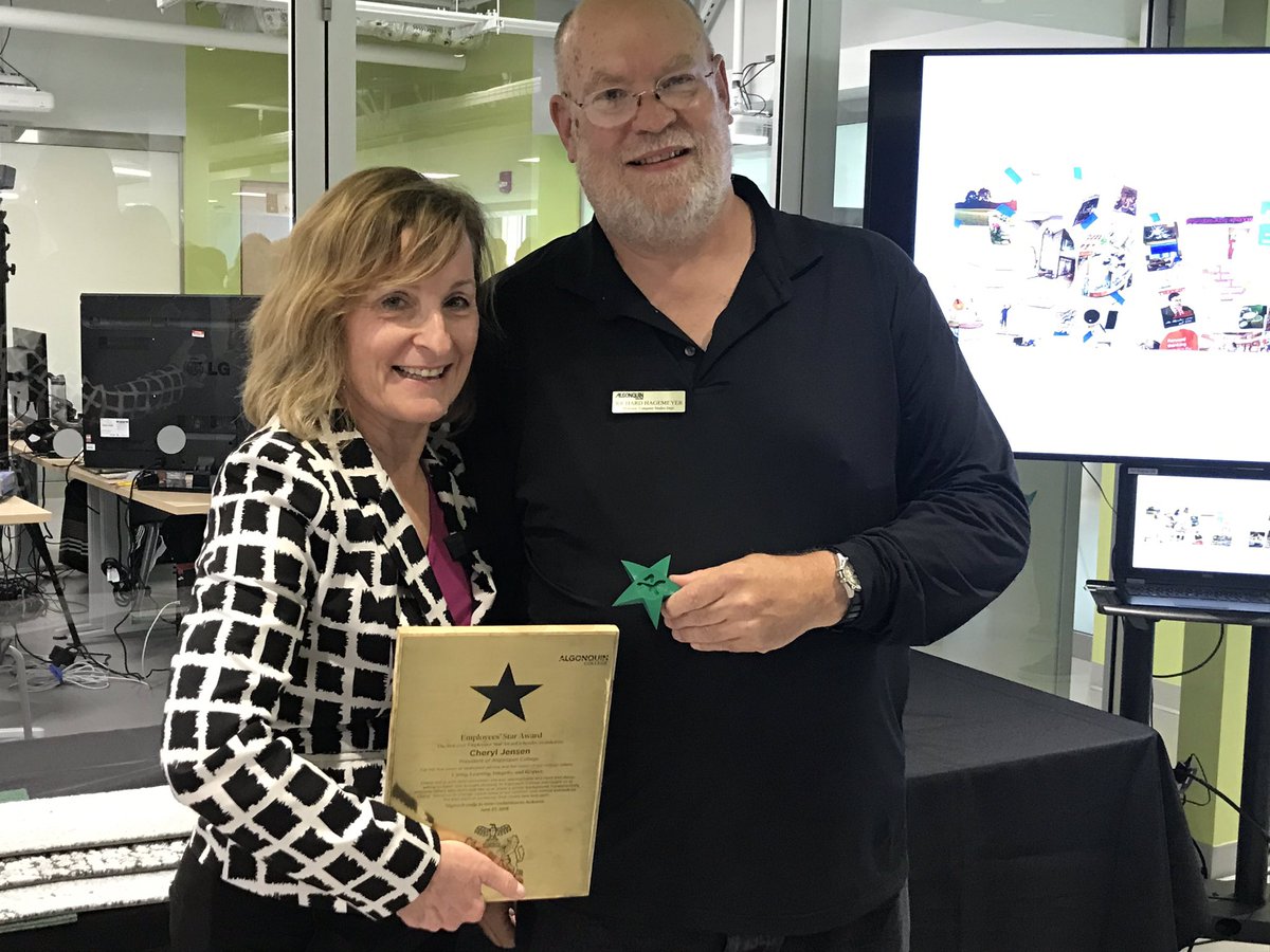 AlgonquinColleg's tweet photo. Today, Algonquin College President and CEO @cheryljensen received the Employee’s Star Award, recognizing all of the contributions she has made to the College, and thanking her for her tireless efforts in living AC’s Mission: to transform hopes and dreams into lifelong success. https://t.co/AYw1NYofsR