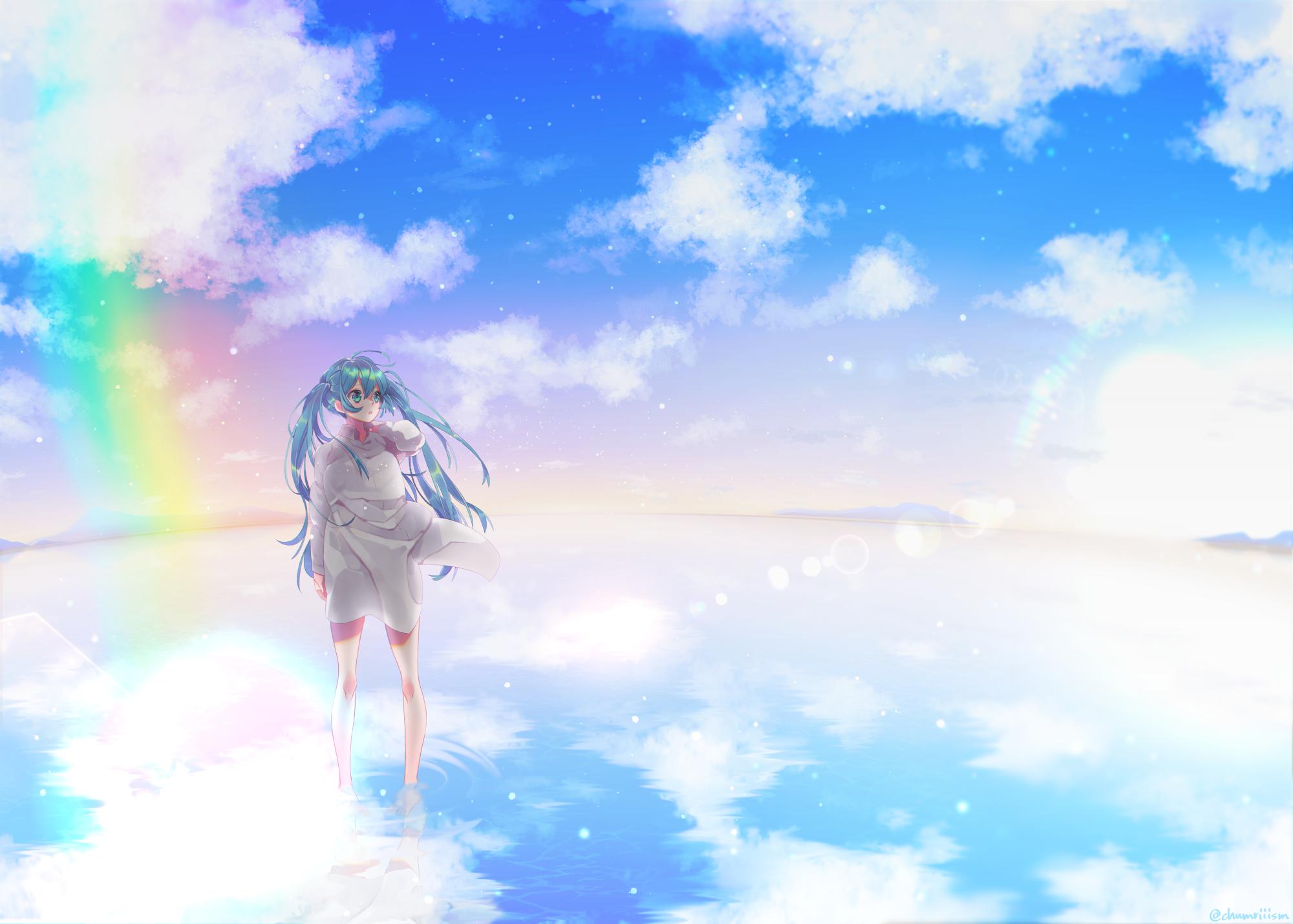 ট ইট র Piapro ピアプロ ピアプロ運営です 本日は 水 作品をご紹介 ちゃむりさんのミクさん 虹 青空 青空が映る水面 とっても幻想的で綺麗なイラストですね O ﾟ ﾟ O T Co A8zoacm8mh Piapro 初音ミク T Co Frjr90ikwr