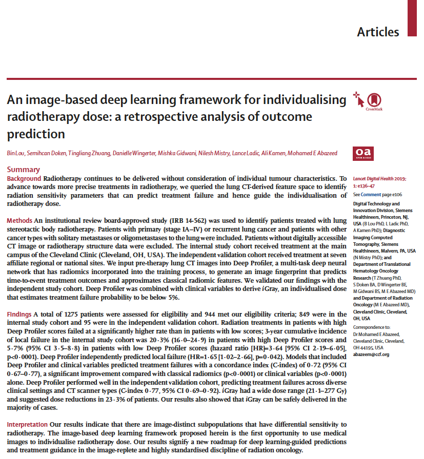 theabzlab's tweet photo. A tipping point in the way we deliver radiotherapy. An image-based framework to personalize radiation dose using a new deep learning methodology. Cover art &amp; accompanying commentary by @Dr_RayMak #ML #AI #lcsm #radonc https://t.co/udjFzzYLmj https://t.co/QYHywZRBjL