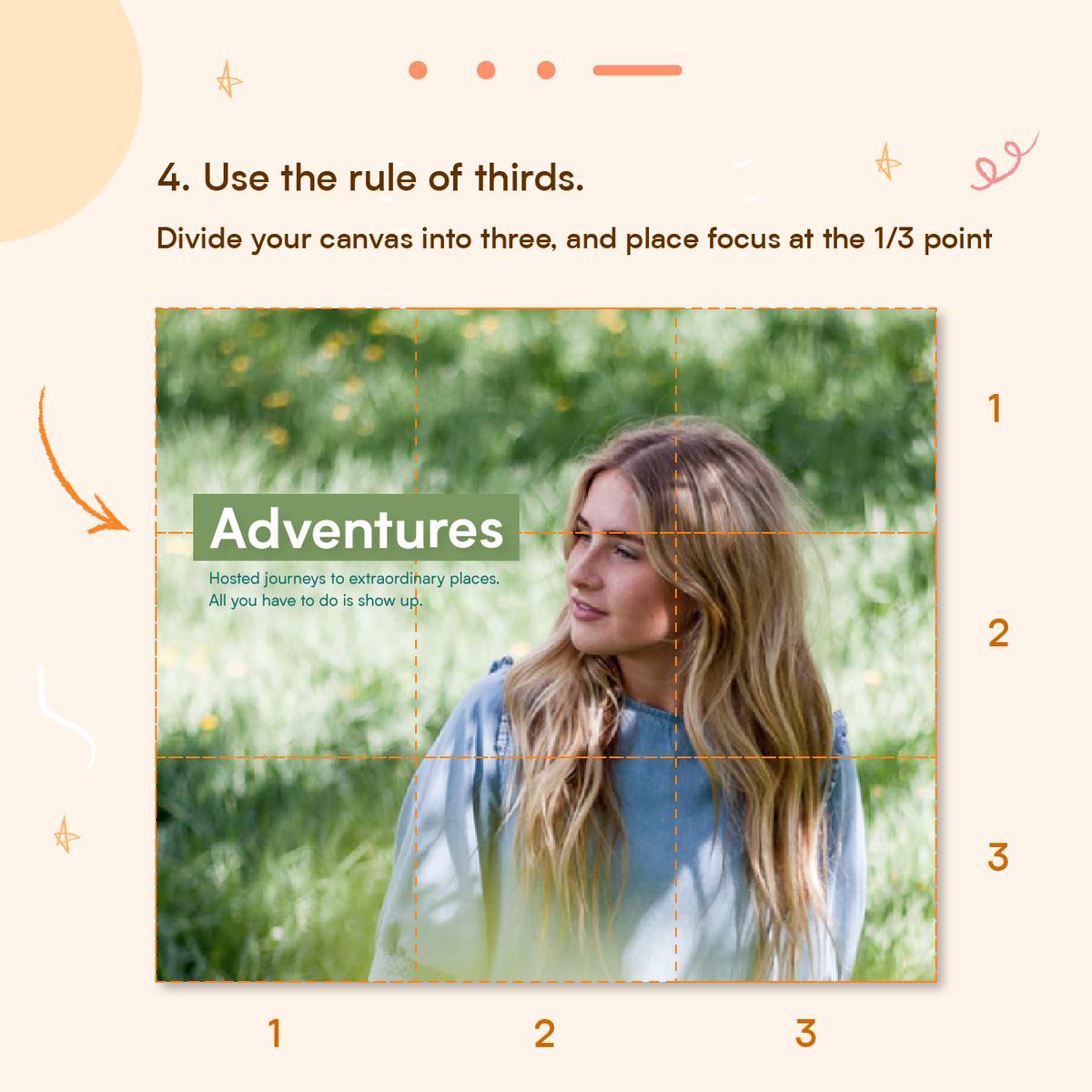 eggsvans's tweet image. Tips for Marketing Design! 

📍Use the rule of thirds/hit the &quot;sweet spot&quot;
Place important info at the &quot;sweet spots&quot; of your images because thats where users often look
(and is also proven to be more aesthetically pleasing if its done the right way!)

#FreeDesignClass #Marketers