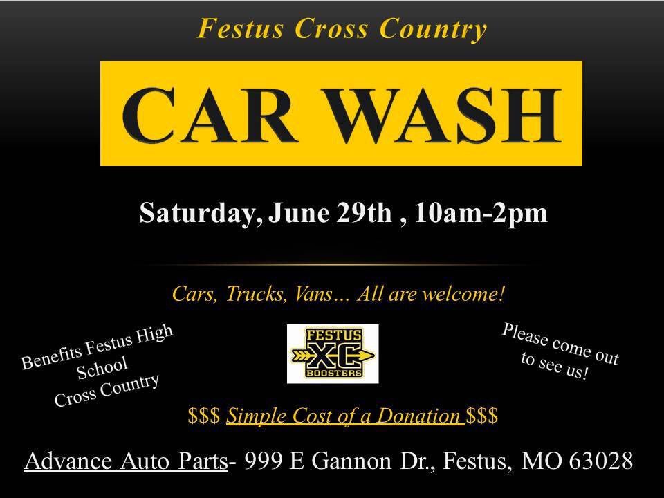 The forecast is perfect for a car wash on Saturday. Have your car washed and support the Festus Cross Country team.  See you there.