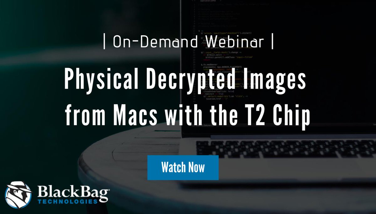 blackbagtech's tweet photo. See MacQuisition, our Mac forensic tool, in action as the first and only solution to produce a decrypted physical image of #Apple’s latest Mac systems utilizing the T2 chip in our on-demand webinar: https://t.co/cykszjOyFp #DFIR #T2Chip https://t.co/DiESi7o4uU