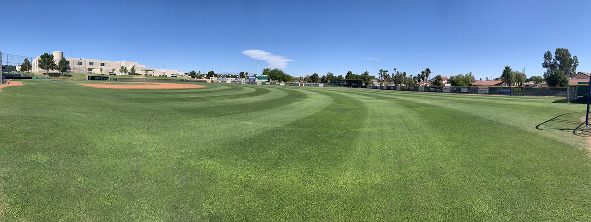 TurfGv's tweet photo. A little before the mow and after this morning. Las Vegas weather has been totally awesome and our @TheToroCompany 3100D has our field looking the best it ever has during the summer! #sportsturf https://t.co/Xhofr5AWVa