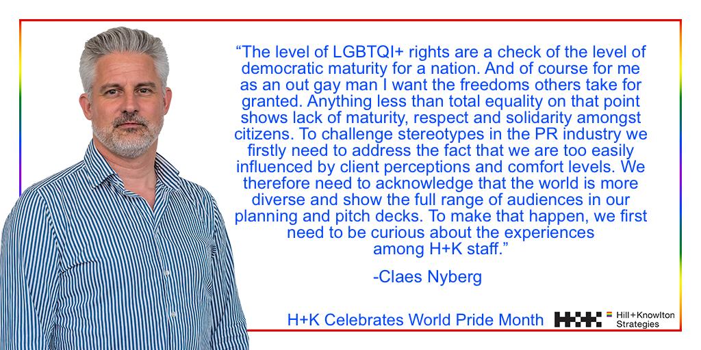 In his quote on Pride, <a href="/hksweden/">H+K Sweden</a>'s <a href="/claesnyberg/">Claes Nyberg</a> talks about the need for total equality and checking stereotypes in the PR industry: #HKPride #HKfamily #WorldPride2019