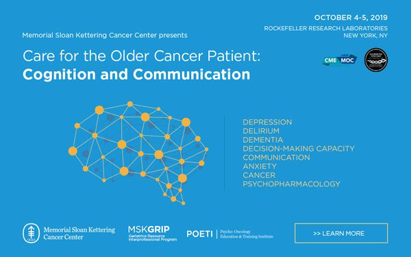 MSKCME's tweet photo. Join #MSKCME on Oct 4-5 for our Care for the Older Cancer #Patient:
Cognition and Communication course @sloan_kettering. Learn #cognition &amp; #communication practices #healthcare professionals use to provide #PatientCare for older adults w/ #cancer: https://t.co/AkDfNcoSv1 https://t.co/mF3v0GVa42