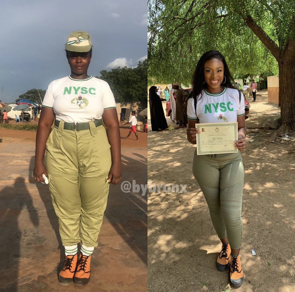 gyftama's tweet photo. How she started NYSC VS how she finished 💪 So inspiring 🙌😍 https://t.co/TKldxq7y0C