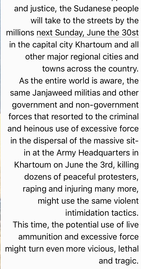 thefacipulator's tweet photo. ⚠️ ⚠️ SHARE FAR &amp; WIDE ⚠️ ⚠️ 
Stop another #SudanMassacre and make sure you take a clear stance with the people. #WatchOverSudanJune30 millions in #Sudan and the diaspora will take to the streets our legitimate demands for #freedom #peace &amp; #justice! DO NOT ALLOW another #June30! https://t.co/huPBAdBRjv