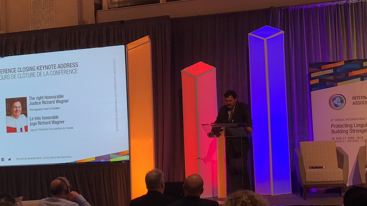 IALC2019's tweet photo. Closing Keynote Address: the Right Honourable Justice Richard Wagner, Supreme Court of Canada addresses
the importance of access to Justice specifically for language minorities, and in particular for indigenous peoples.
#IALCconference2019 
#ProtectingLinguisticMinorities https://t.co/vzEHcnT5hs