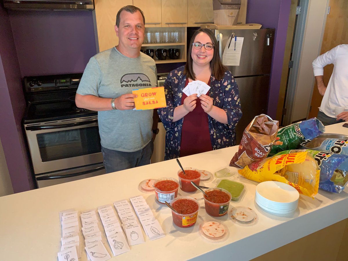 MindsOn's tweet photo. Our in-house farmers, Angela and Ryan, provided Tostitos and salsa for our monthly Random Act of Kindness! They also surprised us with a salsa-garden seed kit. Each seed packet was hand-drawn and packed by Angela. 
Check out her gardening blog https://t.co/QUsrHhoOZY https://t.co/lSCscSHMfW
