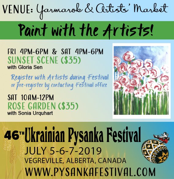 🎨🖌️ Bring out your inner artist!  Sign up to paint with a couple of our artists at the Pysanka Festival on FRI July 5 or SAT Jul6.  Register directly with the artists during the festival, or pre-register by contacting our office.
#pysankafestival #vegreville #artists