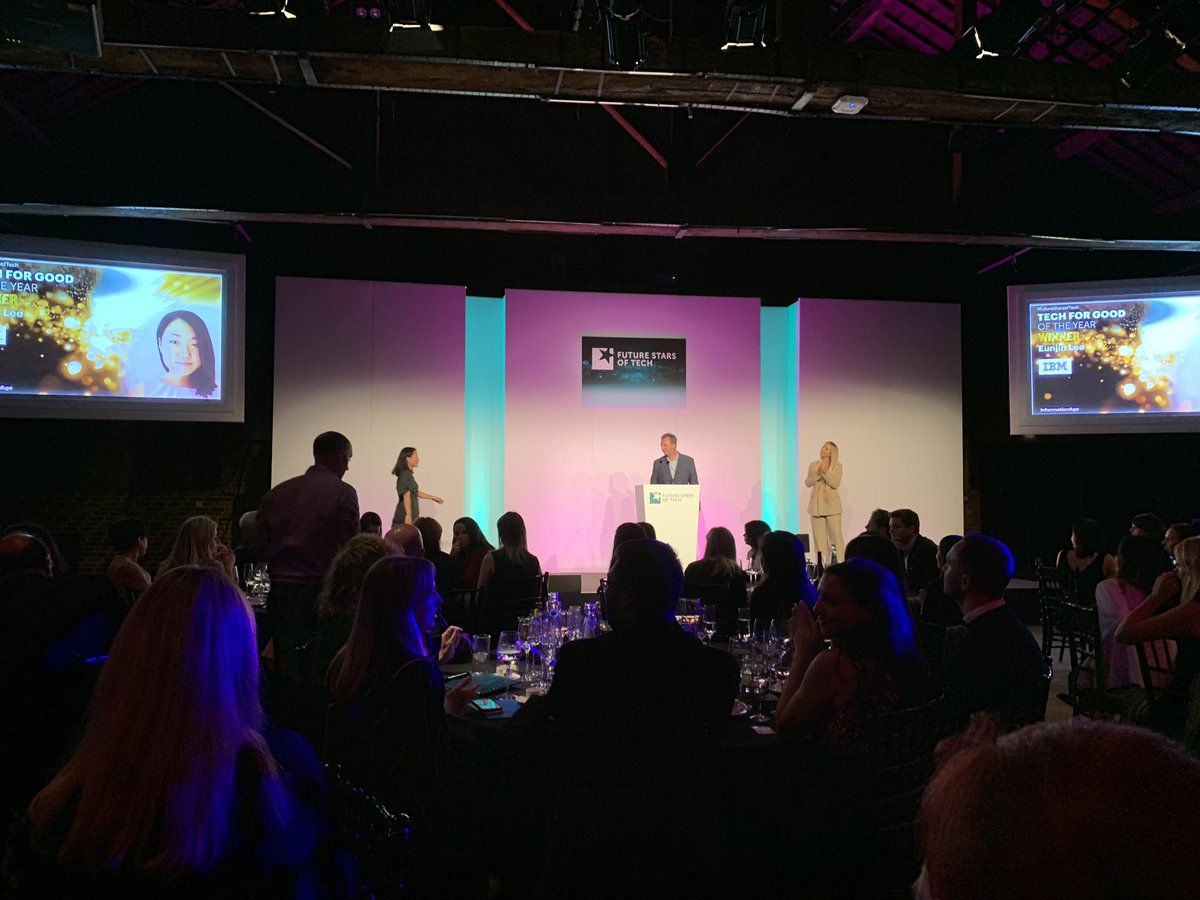 WHOOOOP!! <a href="/EllieEJLee/">Eunjin Chiarella (Ellie Lee)</a>  - <a href="/futurestarstech/">Future Stars Of Tech Awards</a> Tech for Good winner!!! On the ceiling proud #IBMer. @IBM_UK_news #IBM #techFirGood #Future