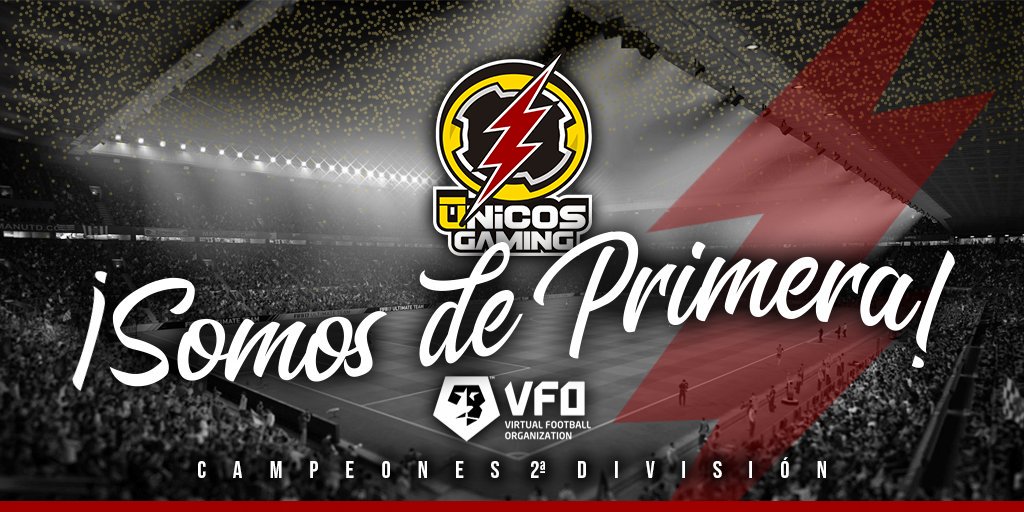 UnicosGaming's tweet photo. ¡Somos campeones!
@UnicosGaming se proclama matemáticamente campeón de Segunda División de la liga @VFOspain_pc.
¡Enhorabuena a nuestros chicos y a toda la gente implicada! Esto es sólo el principio. ⚡ #unicosFIFA #SomosUnicos https://t.co/AP88N2Pres