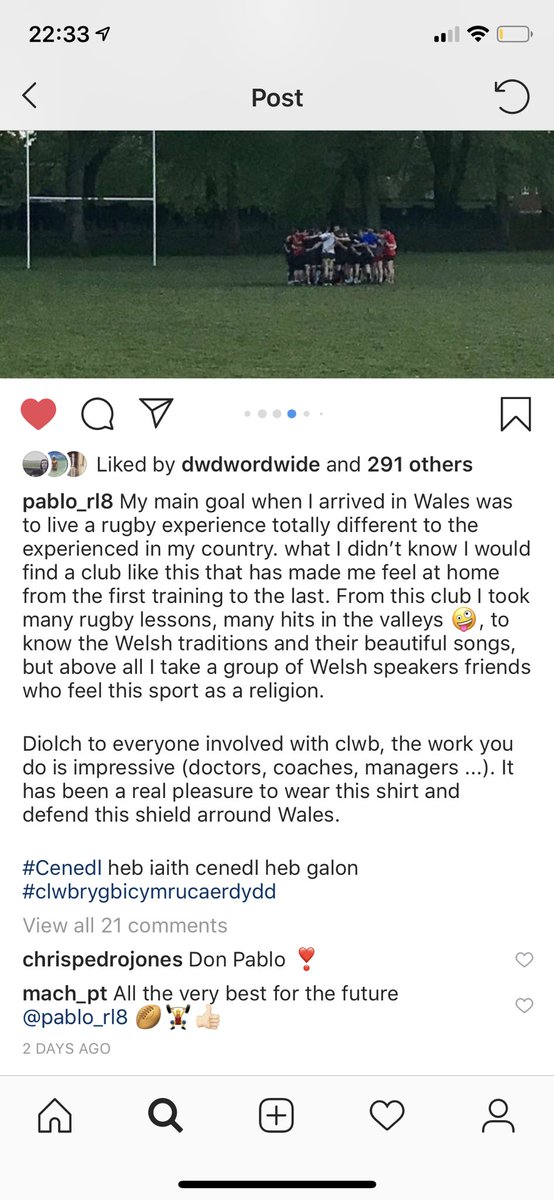 Diolch Pablo, mae hi wedi bod yn bleser. ❤️💚 Mae na groeso i bawb yn CRCC, os oes na ddiddordeb gyda chi mewn chwarae rygbi, a cael hwyl ar ol y gêm, dewch i’r Cameo ym Mhontcanna ar nos Fercher y 3dd o Orffennaf am 7 o’r gloch am sgwrs. #unclwb