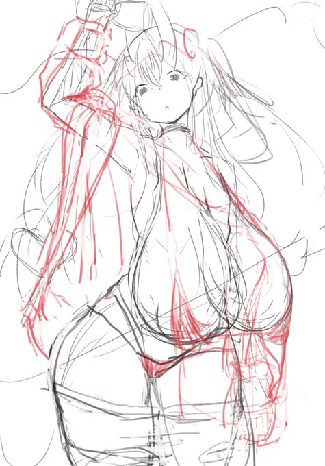 #このタグを見た人はラフ画とその完成絵を見せる 