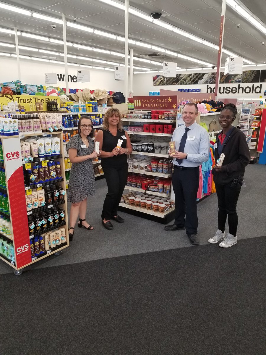 amypagel52's tweet photo. 🌞 is shining in Santa Cruz today! Store 9331 is protecting their customers with all their favorite brands! 1 ounce per person and reapply every 2 hours, that's a lot of sunscreen! Great job Ryan and team! #spfyourself #cvsbeauty #mycvsstore https://t.co/2SzeBsyBbK