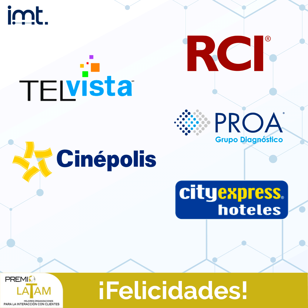IMT_'s tweet photo. Felicidades a los ganadores mexicanos en el Premio LATAM, Mejores Organizaciones para la Interacción con Clientes #ALOIC #CustomerExperienceIMT #LATAM #ALOIC https://t.co/pGjc7EzKTi