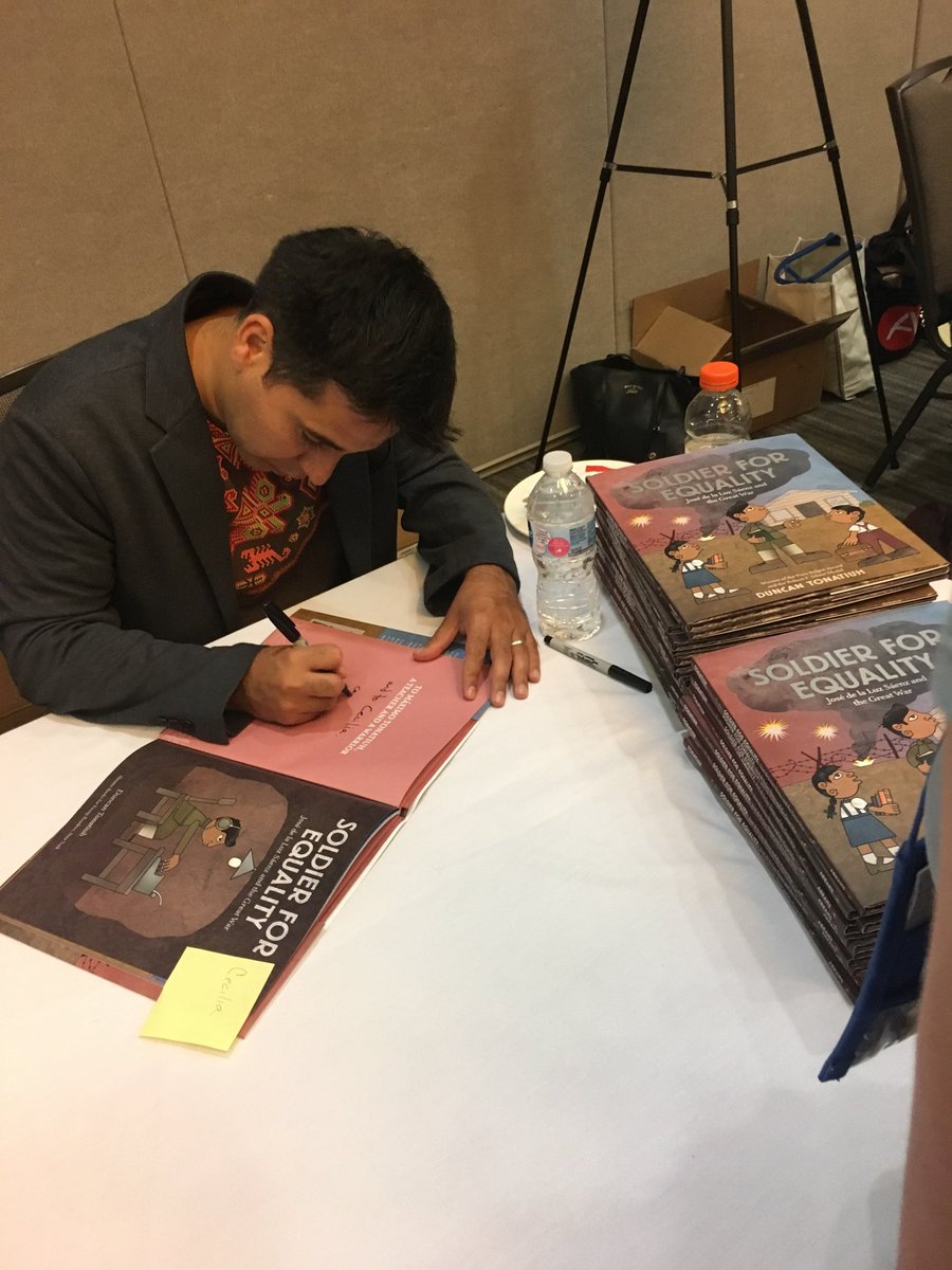 abramskids's tweet photo. I spy @duncantonatiuh signing copies of #SoldierForEquality at #Ci17 👀 https://t.co/9pIwPku7LC