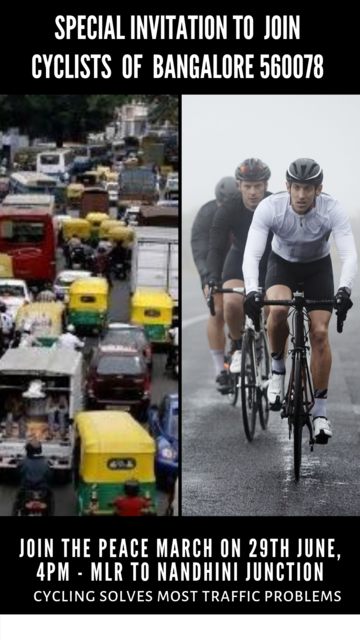 AJPngr's tweet photo. JOIN THE PEACE (CYCLING TOO) MARCH ON 29TH JUNE, 4PM - MLR TO NANDHINI JUNCTION.
Don't blame the Situation; take control. #JPNAGAR #24THMAIN . Join the Movement - Telegram - https://t.co/tF2IkutdPZ, 
WhatsApp - https://t.co/3peLTnCKjG
Facebook - https://t.co/g0C5ZoJNg0 https://t.co/yW8alh6ICU