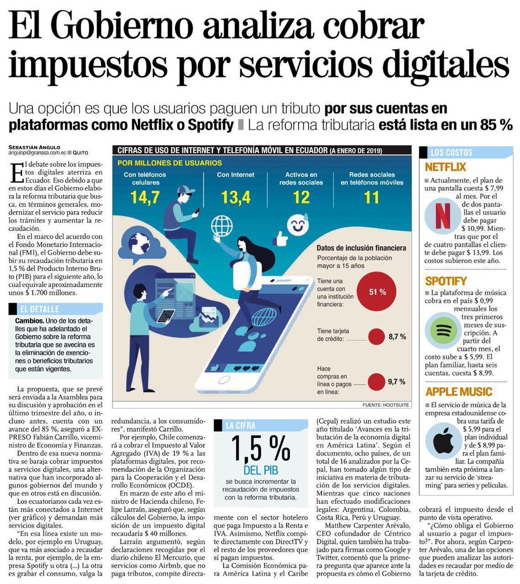 BurbanoDeLara's tweet photo. No veo cómo un impuesto de este tipo ayude a generar una imagen de un Ecuador Digital, que es lo que estamos tratando de crear con @caanmichelena. Colombia, Uruguay y Chile nos llevan años de ventaja en esto, primero lleguemos a eso y después estos impuestos @RichardM_A https://t.co/5eaggsy5jF