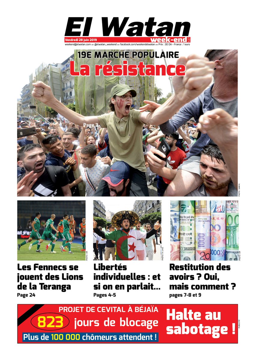 #Algérie La UNE du 28 juin 2019