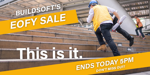 BuildsoftAU's tweet photo. EOFY SALE ENDS 5PM TODAY! Your last change for massive savings on your estimating software and training. Call us today so you don't miss out! Phone 1300 133 745 or 02 4626 4909, or email sales@buildsoft.com.au. https://t.co/bgulDgFRX3