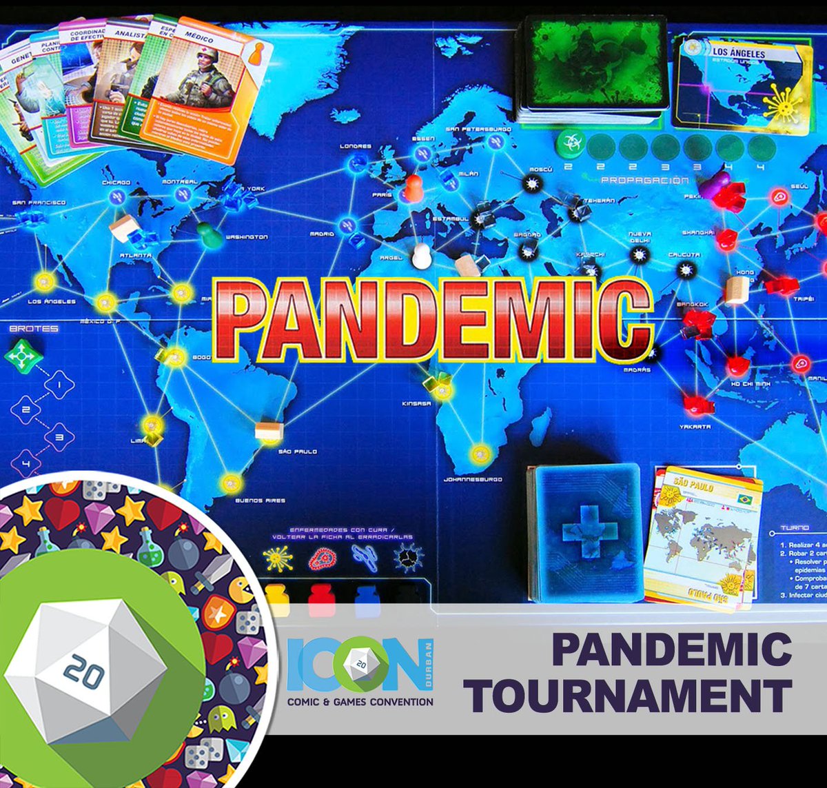 ICONDBN's tweet photo. Can you save the world? Can your team succeed fastest? A unique challenge where all teams play the same scenario over the course of the day. Fastest time wins!
R50 per team
Tickets @ https://t.co/WDUluHcJQZ  
#ICONDBN #icondbn2019 #durban #boardgames #MTG #Pokemon  #pandemic https://t.co/tvD8EYyr7A
