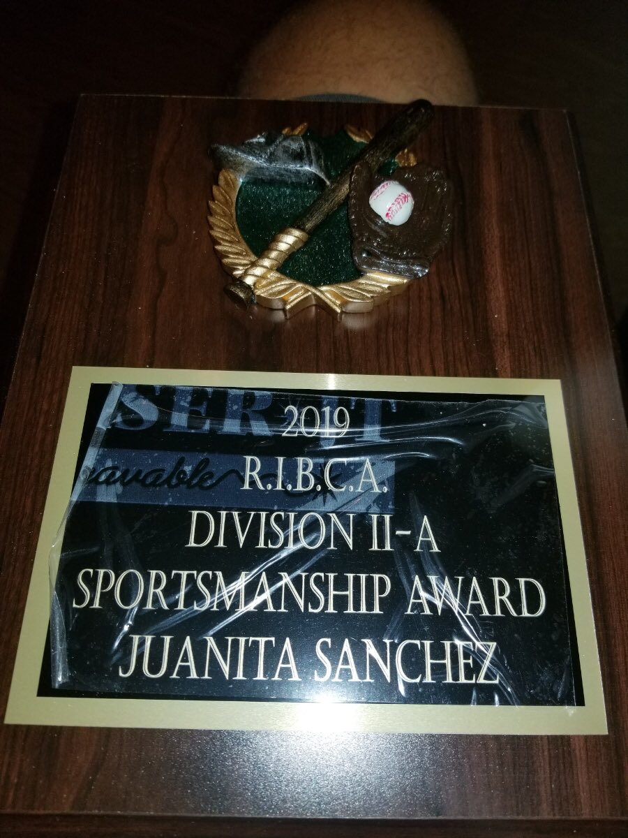 Great honor for our baseball program! Sportsmanship award from RIBCA