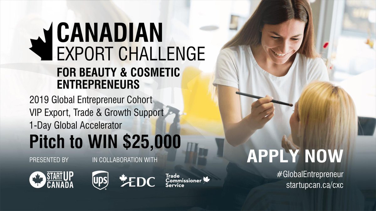 BusinessTO's tweet photo. Are you a Canadian company in the beauty or cosmetics industry looking to scale & find new customers? Apply to the Export Challenge to learn how: https://t.co/o05231h4SX π#GlobalEntrepreneur @Startup_Canada @UPS_SmallBizCA @ExportDevCanada @TCS_SDC
#EnterpriseTO #Toronto https://t.co/aD4FC5UYci
