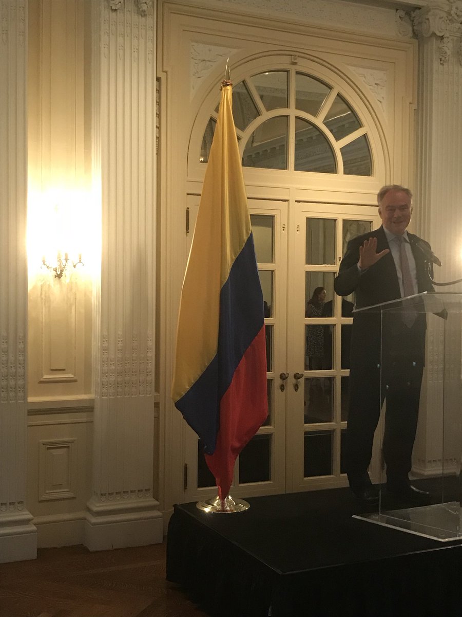 Senator Tim Kaine gives opening remarks at the reception of the Linowitz Forum reminding us all of the importance of dialogue at this critical moment in our hemisphere