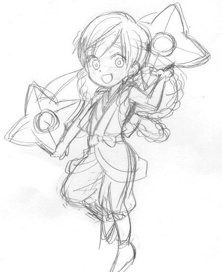 纏 千波 アナログ版 ラフ ペン入れ 着色 ホワイト 取り込み加工 アナログは最初に色を決めて それに合わせて線画色変えてます