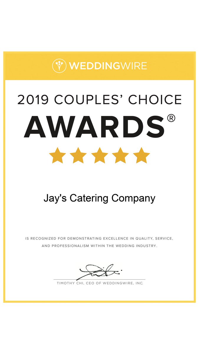We are a <a href="/WeddingWire/">WeddingWire</a> 2019 Couples' Choice Award® winner! See why people choose Jay's here: jayscatering.com/blog/5-star-or…