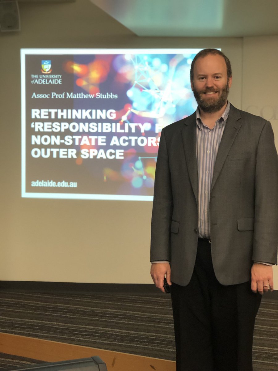 Fascinating @Adel_Law_School #lunchtimeseminar presented by Assoc Prof Matthew Stubbs about #spacelaw and non-state actors’ ‘responsibility’. It was ‘out of this world’  @spacepuns 🌍 🌚 ✨ 
#PhDchat