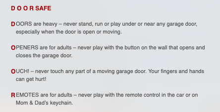 It’s important you teach your children that the #garagedoor and opener are not toys. Keep your family safe by sharing Garage Door Care’s four brief messages. bit.ly/2HhCRGe. 

#garagedoorsafetymonth