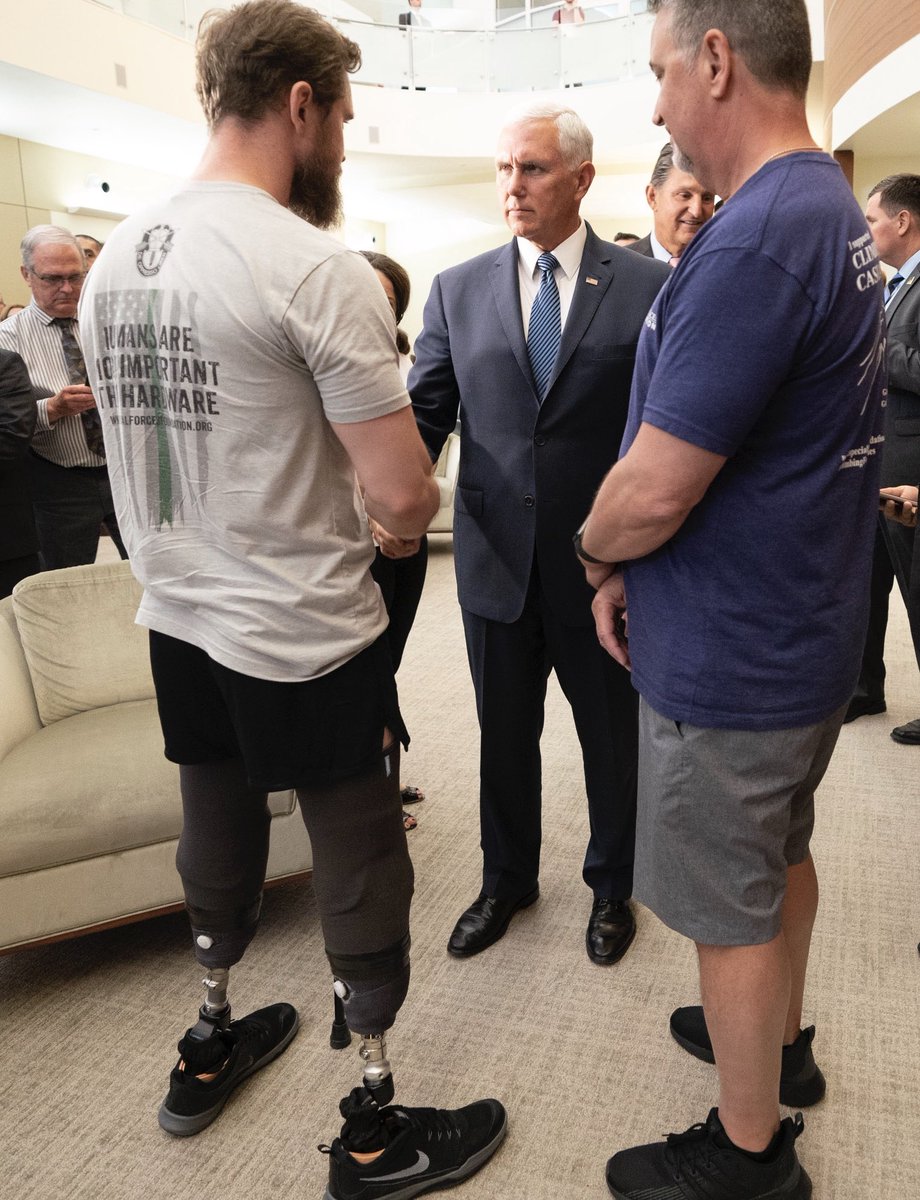 VP45's tweet image. Honored to be with @SenDanSullivan &amp;amp; @Sen_JoeManchin at @WRBethesda today as we come together to mark National #PTSDAwarenessDay. If you or a loved one are serving in our military or are a veteran &amp;amp; need help please call 1-800-273-8255. God Bless our Troops and their caregivers!
