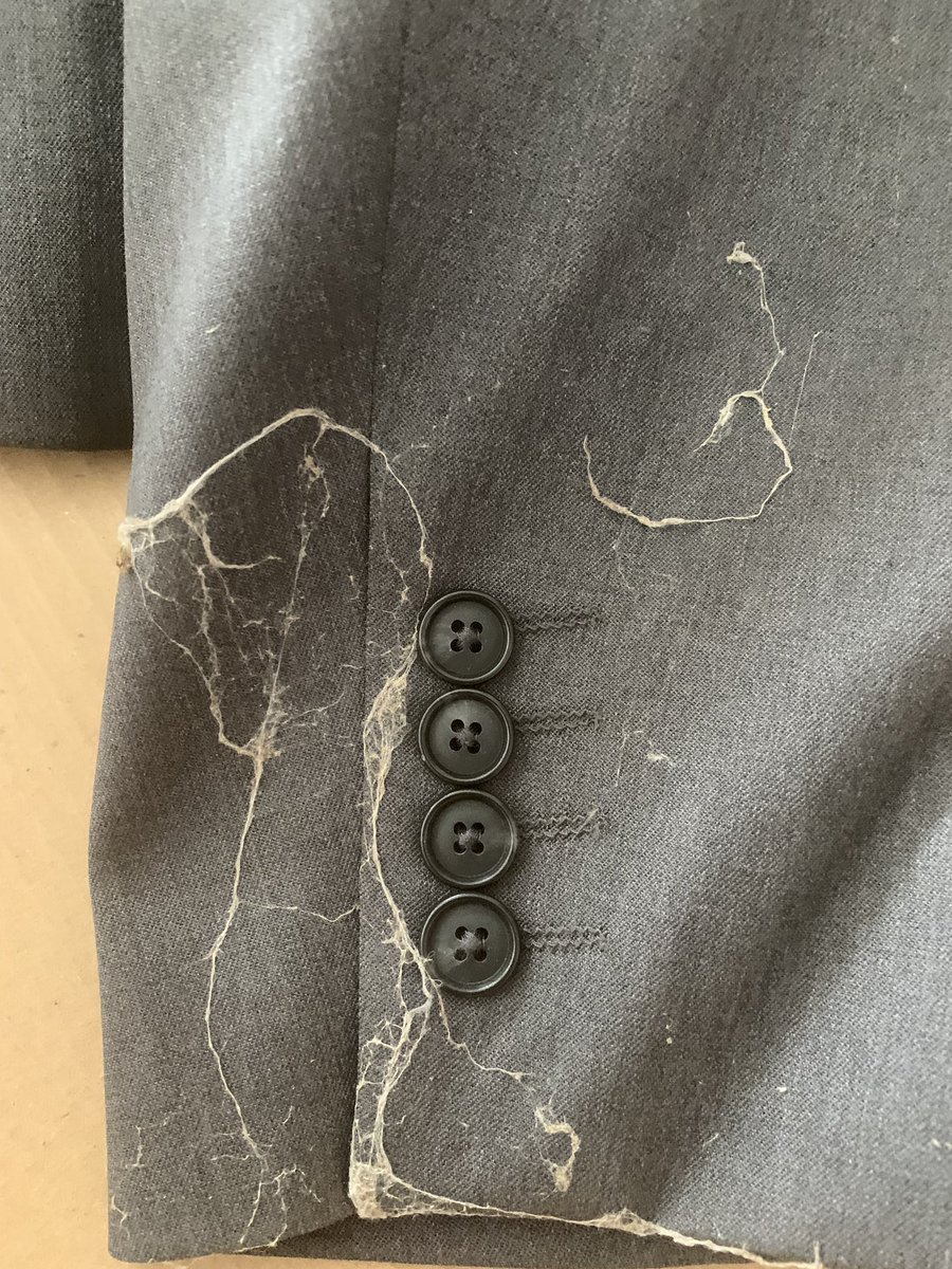 Took forever to finally find a gray suit in my size. It finally arrived from <a href="/jcpenney/">JCPenney</a> 2 weeks after ordering. Suit jacket has spider webs all over it. #Gross. Do I return it and wait forever for another or try to clean it??  I order all my Big&amp;Tall from JCP!  This sucks!!