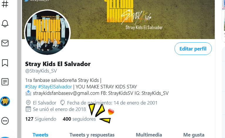 StrayKids_SV's tweet photo. ¡Hemos llegado a los 400 SEGUIDORES
MUCHAS GRACIAS POR EL APOYO!🥳🎉

@Stray_Kids 
#StrayKids #스트레이키즈
#Clé2_YellowWood
#YouMakeStrayKidsStay https://t.co/TXG1Fp3c3H