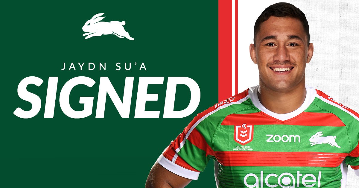 SSFCRABBITOHS's tweet image. The South Sydney Rabbitohs are excited to announce the immediate signing of international forward Jaydn Su’A until at least the end of the 2021 season today. 🐇❤💚

Details 👉bit.ly/2J8rwrI

#GoRabbitohs