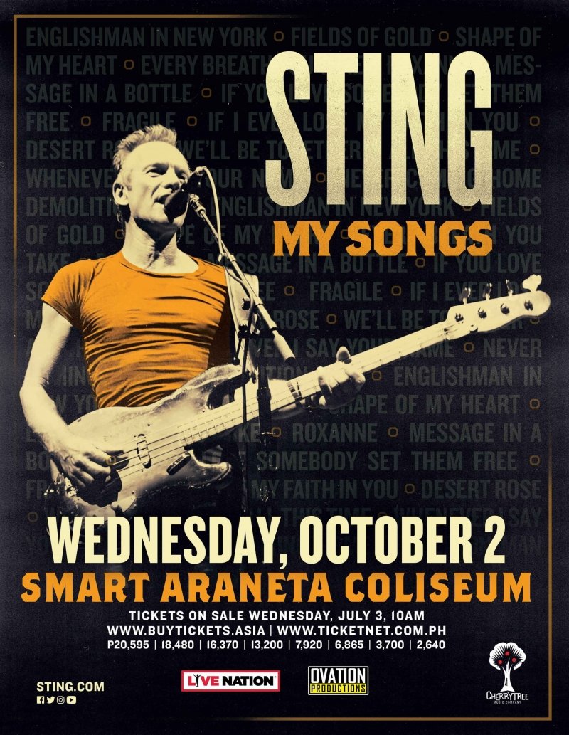 philconcerts's tweet photo. New Concert: Sting Live in Manila on October 2 at the Smart Araneta Coliseum
#StingManila2019 #OVATION40 https://t.co/IrchIxjONv