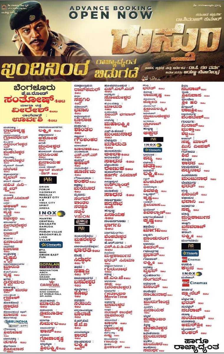 raghuram9777's tweet image. ಕೊಟ್ಟಾಯ್ತು ಅಭಿಮಾನಿ ದೇವರುಗಳು ಹುಕುಂ, ಶುರು ಇಂದಿನದಿಂದ ಕರುನಾಡ ಚಕ್ರವರ್ತಿಯ ರುಸ್ತುಮ್,ಸಿನಿಮಾ ನೋಡಲು ನಿಮ್ಮ ಹತ್ತಿರದ ಚಿತ್ರಮಂದಿರಕ್ಕೆ All R ವೆಲ್ಕಮ್👍✌️#Rustum Releasing 2dy all The best to entire team #ShivannaForEver #Legend
