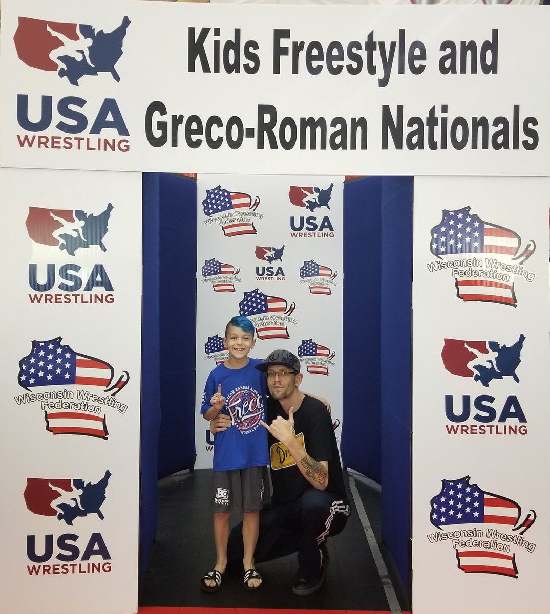 TheOcularOG's tweet photo. Weighed in and ready to rock out with his hawk out tomorrow!! Greco Roman tomorrow, Freestyle Saturday! Pumped for @ClumsyNinjaKidd and super proud! @USAWrestling #MatMonster #TeamKansas https://t.co/0SQZ70dT3p