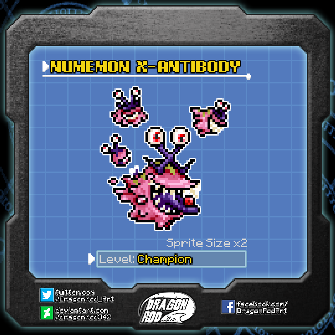 Dragonrod_Art's tweet photo. #Digimon #PixelArt
#NumemonX
"Although it goes around flaunting the X-Antibody it holds in its mouth, it is so covered in drool that not a single Digimon would even think of stealing it. "

Finished at least!! The Tiny Numemons are super ugly, but no way to keep so much details😩 https://t.co/vpdlcKS6vj
