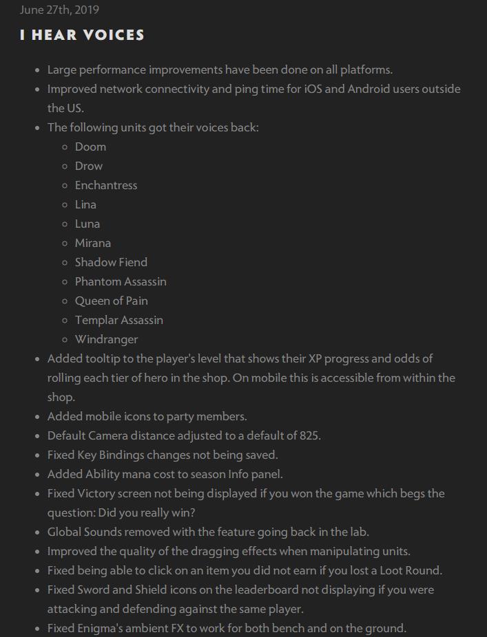 I HEAR VOICES Dota Underlords Patch 
June 27, 2019

#DotaUnderlords #Underlords