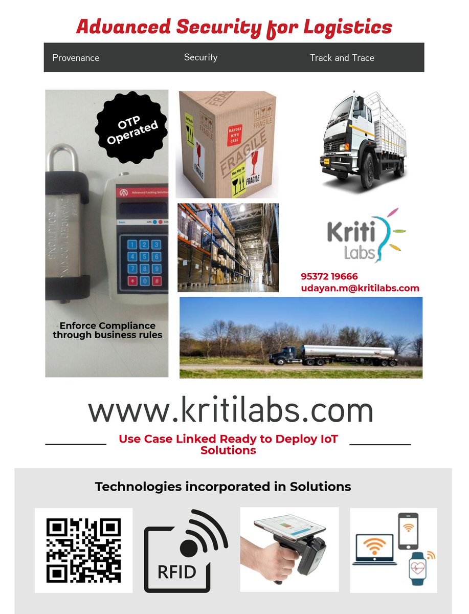 Prevent #Pilferage #Adulteration of #DairyProducts, #Chemicals &amp; #PetroleumProducts in #Transit! #Advanced #locking #solutions for #Logistics,from #Kritilabs! #ALS #IoT #Platform for #RemoteAssetManagement ! Think#IoT, Think #Kritilabs! #securitymanagement #securityengineering